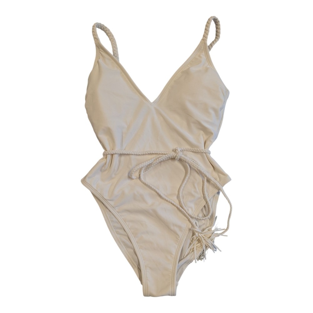 S-11 Women's Braid Extra High Leg One Piece Swimsuit Shade & Shore Off-White‎ XL